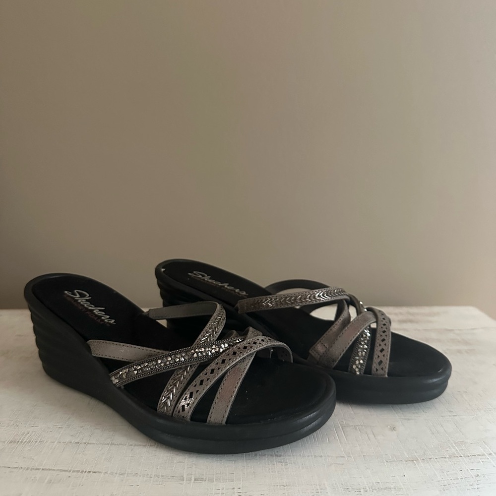 Skechers Bronze-Tone Crisscross Wedge Sandals